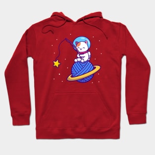 Cute Astronaut Cat Fishing Star On Yarn Wool Planet Cartoon Hoodie